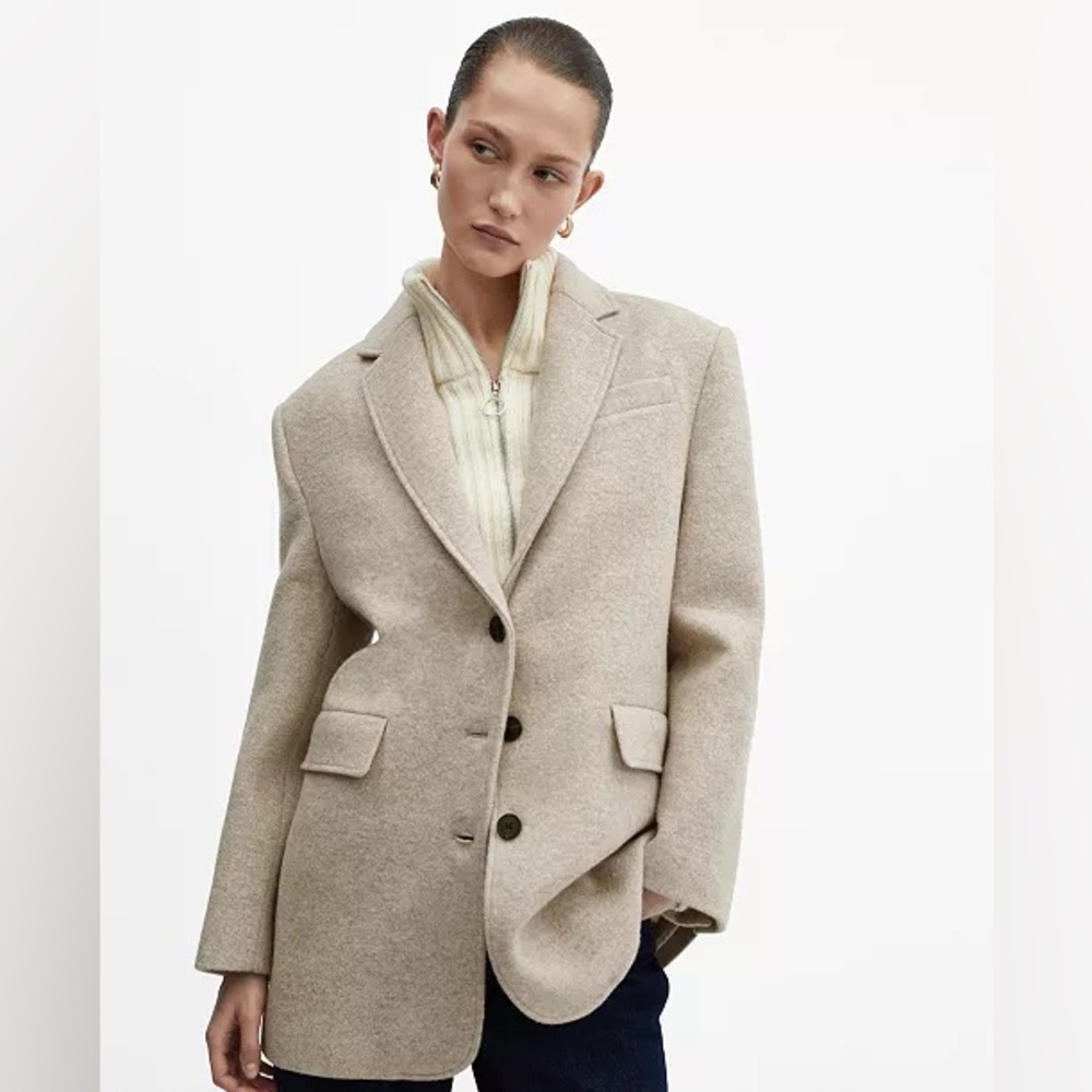 NWT MANGO Oversized 100% Wool Coat - Picture 2 of 11